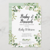 Weiße grüne Babybrunch-Einladung Einladung (Vorne/Hinten)