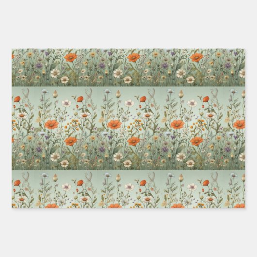 Weiße, grüne, blaue Wildblume Geschenkpapier Set (Vorderseite 3)