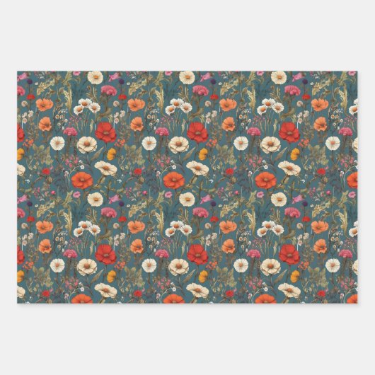 Weiße, grüne, blaue Wildblume Geschenkpapier Set (Vorderseite 2)