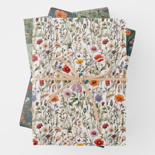 Weiße, grüne, blaue Wildblume Geschenkpapier Set (Beispiel)