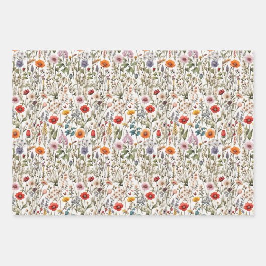 Weiße, grüne, blaue Wildblume Geschenkpapier Set (Vorderseite)