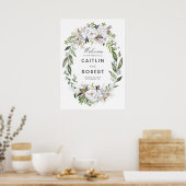 Weiße Grüne Blumenromantik Begrüßung Poster (Küche)