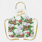 Weiße Grüne Blüte | Gold Frohe Weihnachten Schürze (Vorderseite)