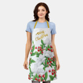 Weiße Grüne Blüte | Gold Frohe Weihnachten Schürze (Getragen)