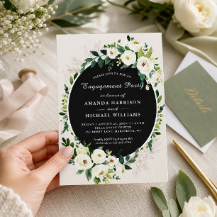 Weiße Grüne Blüten Hochzeit Verlobungsfeier Einladung
