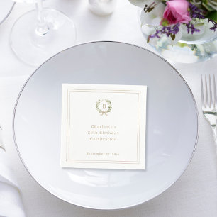 Weiße grüne Champagner-Monogramm-Girlande Geburtst Serviette