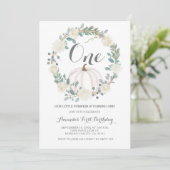 Weiße Grüne Fall Weißer Pumpkin 1. Geburtstag Einladung (Stehend Vorderseite)