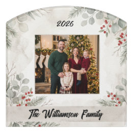 Weiße Grüne Familienfoto-Personalisierte Weihnacht Türschild