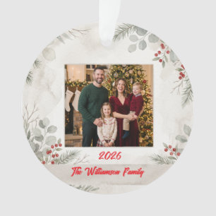 Weiße Grüne Familienfoto-Weihnachts-Acryl Ornament