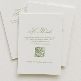 Weiße & Grüne Hochzeitsdetails RSVP Qr Code Begleitkarte