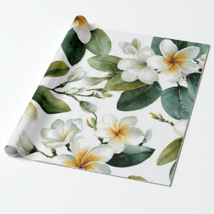 Weiße Grüne Plumerie Hawaii Tropischer Frangipani Geschenkpapier