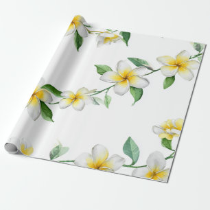 Weiße Grüne Plumerie Hawaii Tropischer Frangipani Geschenkpapier