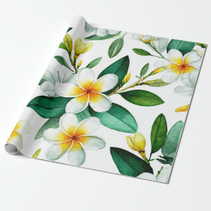 Weiße Grüne Plumerie Hawaii Tropischer Frangipani Geschenkpapier