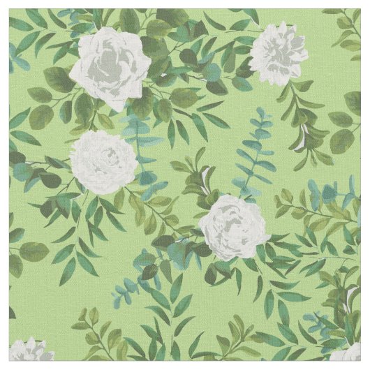 Weiße grüne Rose Blume Stoff (Nahaufnahme)