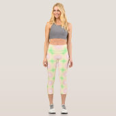 Weiße grüne Rose Weißes 3D-Lichtbogenmuster Capri Leggings (Vorderseite)