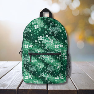 Weiße grüne Shamrocks und Punkte auf Dunkelgrün im Bedruckter Rucksack