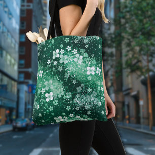 Weiße grüne Shamrocks und Punkte auf Dunkelgrün im Tasche