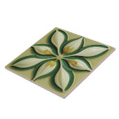 Weiße grüne Tulips Symmetrische Art Deco Keramik T Fliese (Seite)