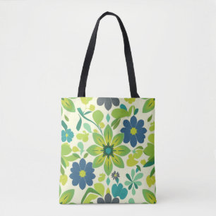 Weiße grüne und blaue Blumen-Tasche Tasche