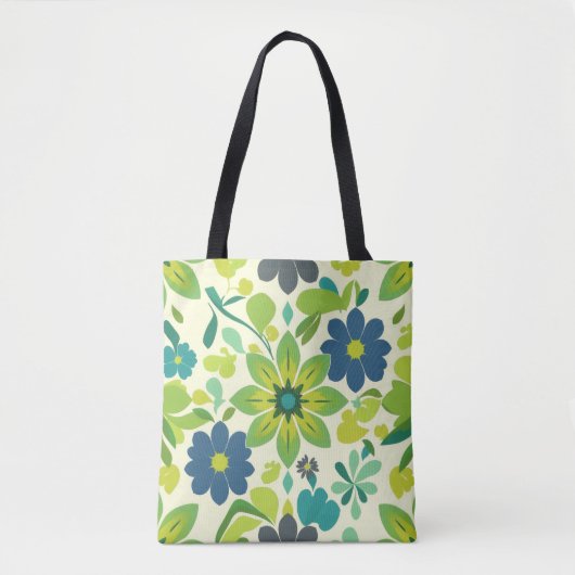 Weiße grüne und blaue Blumen-Tasche Tasche (Vorderseite)