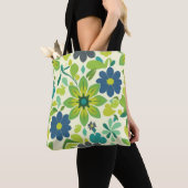 Weiße grüne und blaue Blumen-Tasche Tasche (Von Nahem)