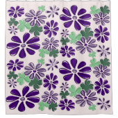 Weiße, grüne und Lila Klee und Blume Doodle Duschvorhang (Vorderseite)