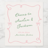 Weiße, grüne und rosafarbene Hochzeit Weinetikett (Einzelnes Label)