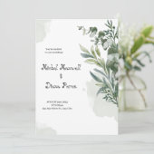 Weiße grüne Wasserfarbe Blumenstrauß Hochzeitsinvi Einladung (Stehend Vorderseite)