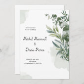 Weiße grüne Wasserfarbe Blumenstrauß Hochzeitsinvi Einladung (Vorne/Hinten)