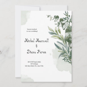 Weiße grüne Wasserfarbe Blumenstrauß Hochzeitsinvi Einladung