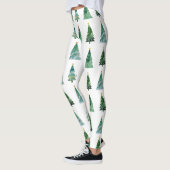Weiße grüne Wasserfarbe Winterbaum Weihnachten Leggings (Links)