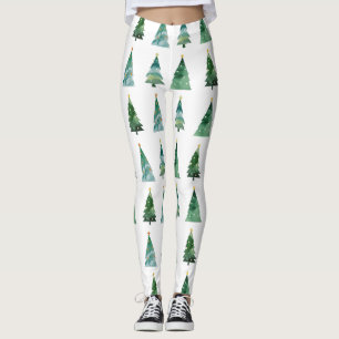 Weiße grüne Wasserfarbe Winterbaum Weihnachten Leggings