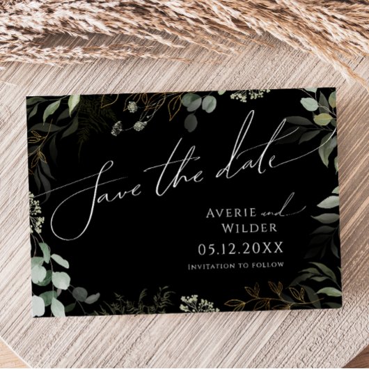 Weiße Grünflächen Schwarz und Gold Horizontal Save The Date