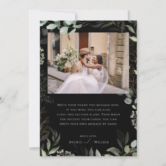 Weiße Grünflächen Schwarz und Goldrand Verblendete Dankeskarte (Rückseite)