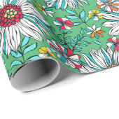 Weiße Grünpflanzen Gelborange Rote Daisy Blume Geschenkpapier (Rolleneckpunkt)