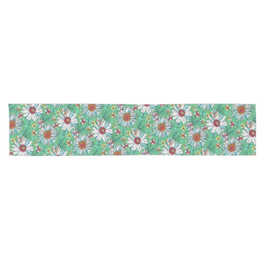 Weiße Grünpflanzen Gelborange Rote Daisy Blume Kurzer Tischläufer (Horizontal)