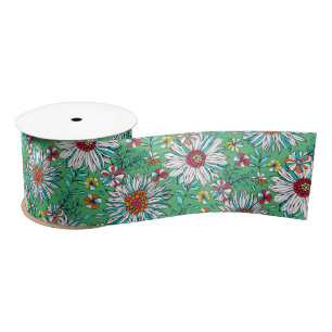 Weiße Grünpflanzen Gelborange Rote Daisy Blume Satinband