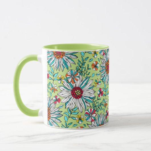 Weiße Grünpflanzen Gelborange Rote Daisy Blume Tasse (Links)