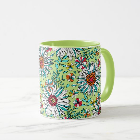 Weiße Grünpflanzen Gelborange Rote Daisy Blume Tasse (VorderseiteRechts)
