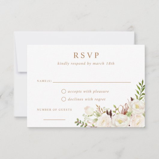 Weiße Grünpflanzen Rustikale Holzverheiratung RSVP Einladung (Vorderseite)