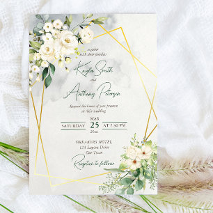 Weiße Grünrosen Blumen Hochzeitseinladung Einladung
