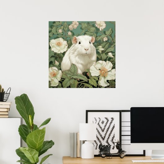 Weiße Guinea Pig Blumenhintergrund Poster (Heimbüro)