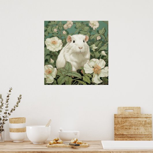 Weiße Guinea Pig Blumenhintergrund Poster (Küche)
