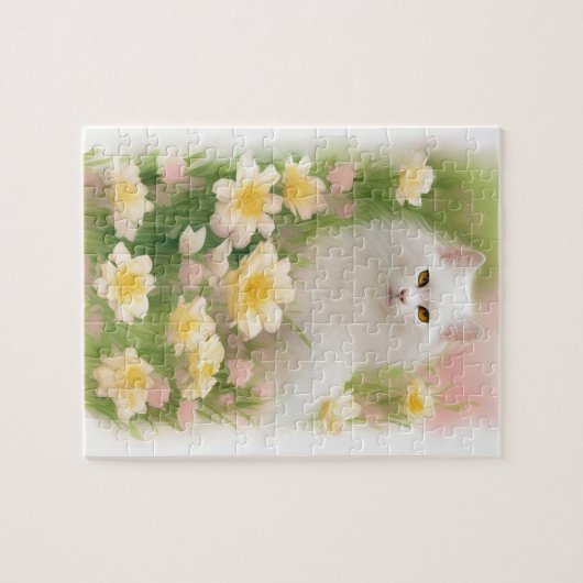 Weiße Haarkatze Puzzle (Horizontal)