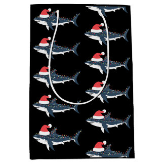 Weiße-Hai-Weihnachtsbeleuchtung Santa-Hut Xmas Mittlere Geschenktüte