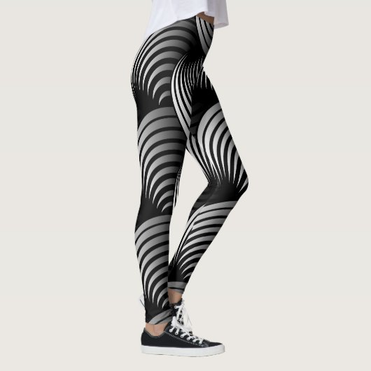 Weiße Hälfte wirbeln auf schwarzem Hintergrund Leggings (Rechts)