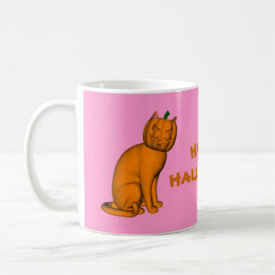 Weiße Halloween-Katze Kaffeetasse