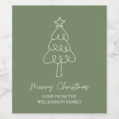 Weiße Hand Drawn Doodle Weihnachtsbaum Grün Weinetikett (Einzelnes Label)