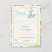 Weiße Hand gezeichnet Blue Bow Wavy Hochzeitdetail Begleitkarte (Vorderseite)