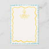 Weiße Hand gezeichnet Blue Bow Wavy Hochzeitdetail Begleitkarte (Rückseite)